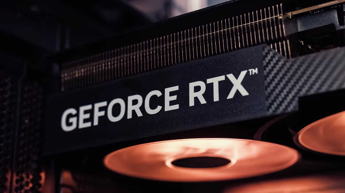 Primer plano de una tarjeta gráfica dentro de un PC gaming