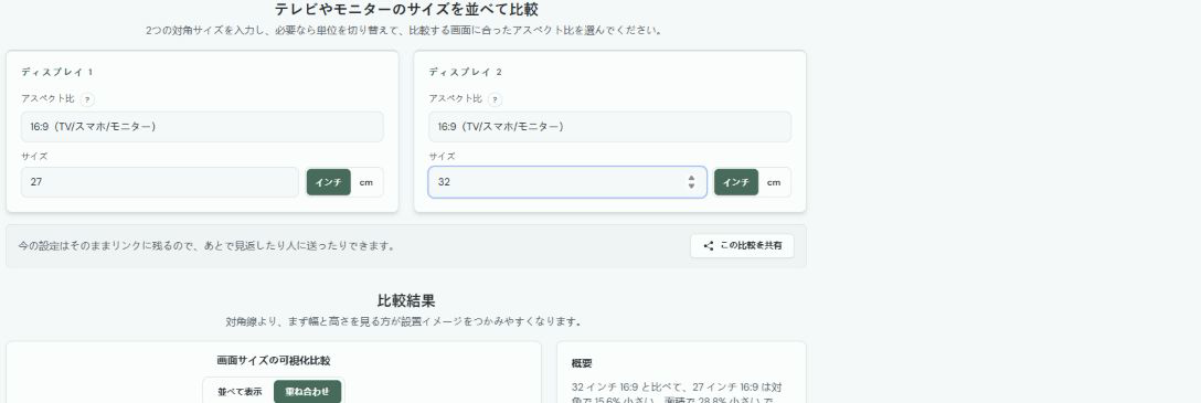 比較する2つの画面サイズを入力