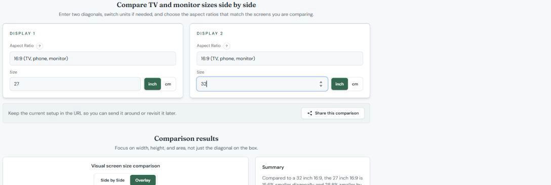 Enter the two real screen sizes